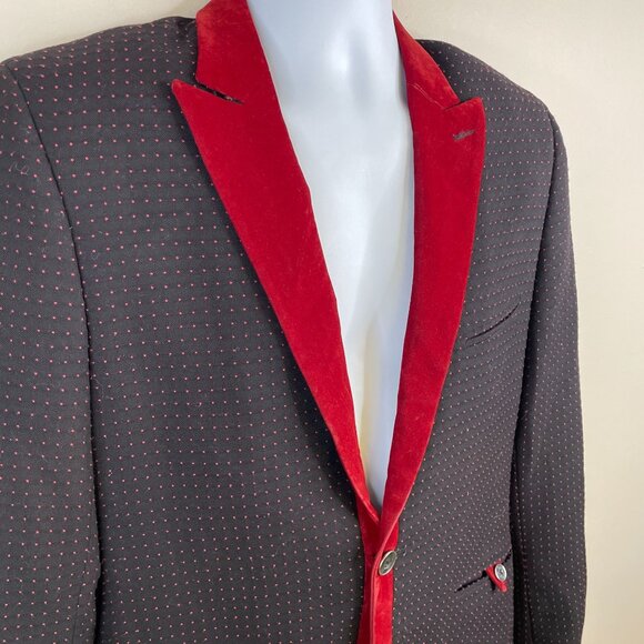 Vintage Y2K Velour Trim Retro Hipster Dinner Jacket 40 Slim Cocktail Blazer - Picture 5 of 16